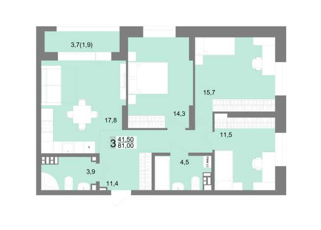 83.50 м² | 12 - 17 эт.