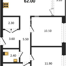 2-к квартира | 62.00 м² | 16 - 17 эт. 00