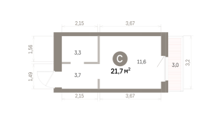 21.00 м² | 5 - 9 эт.