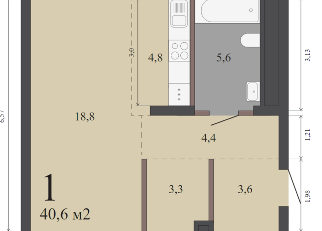 40.60 м² | 8 - 32 эт.