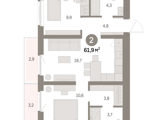 61.00 м² | 6 - 9 эт.