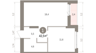 42.00 м² | 12 - 16 эт.