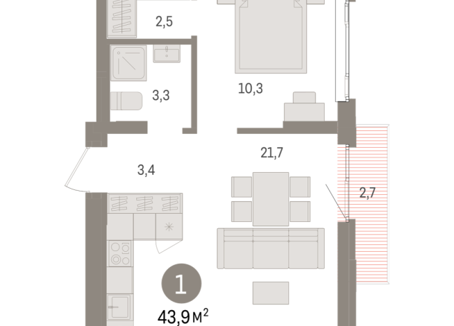 43.00 м² | 7 - 9 эт.