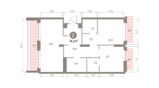 74.00 м² | 9 - 9 эт.