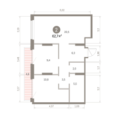 62.00 м² | 6 - 9 эт. 00
