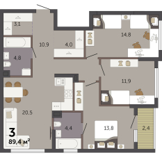 89.40 м² | 2 - 32 эт. 00