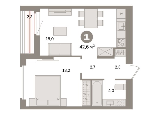 42.00 м² | 16 - 16 эт.