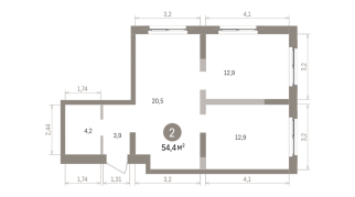 54.00 м² | 7 - 8 эт.