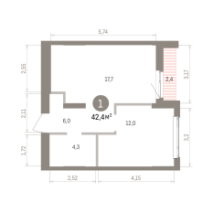 42.00 м² | 4 - 16 эт. 00