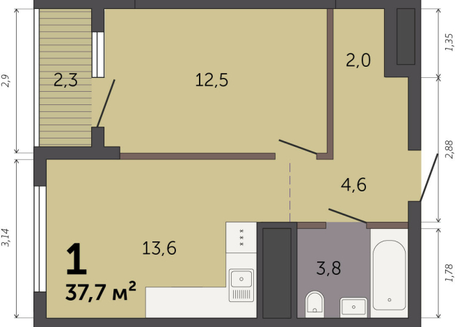 37.70 м² | 18 - 32 эт.