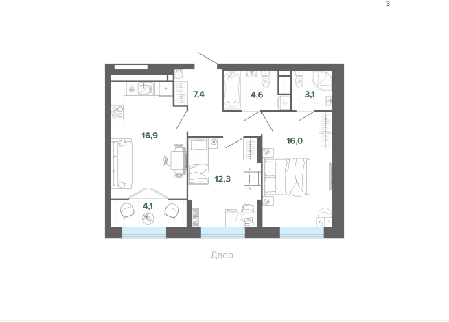 64.34 м² | 2 - 25 эт.