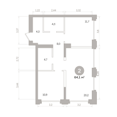 64.00 м² | 3 - 17 эт. 00