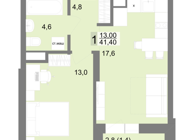 41.00 м² | 18 - 26 эт.