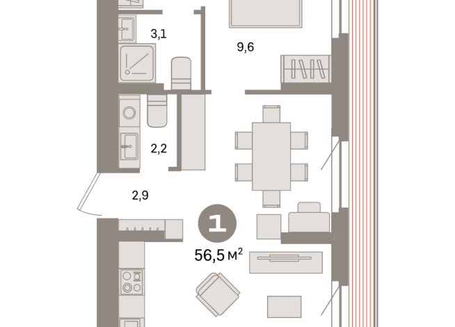 56.00 м² | 8 - 9 эт.