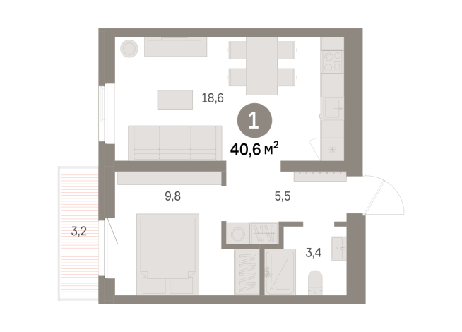 40.00 м² | 7 - 9 эт.