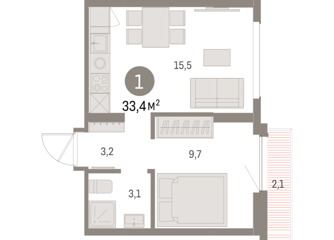 33.00 м² | 8 - 8 эт.