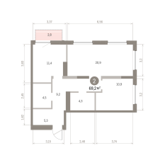 69.00 м² | 2 - 8 эт. 00