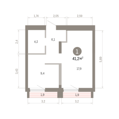 41.00 м² | 7 - 8 эт. 00