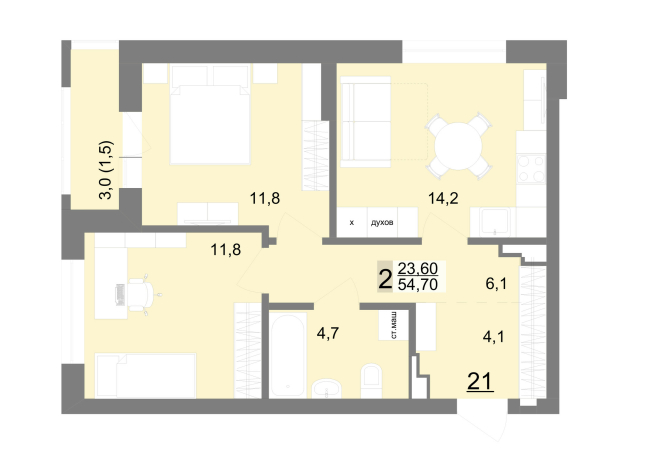 54.50 м² | 4 - 26 эт.