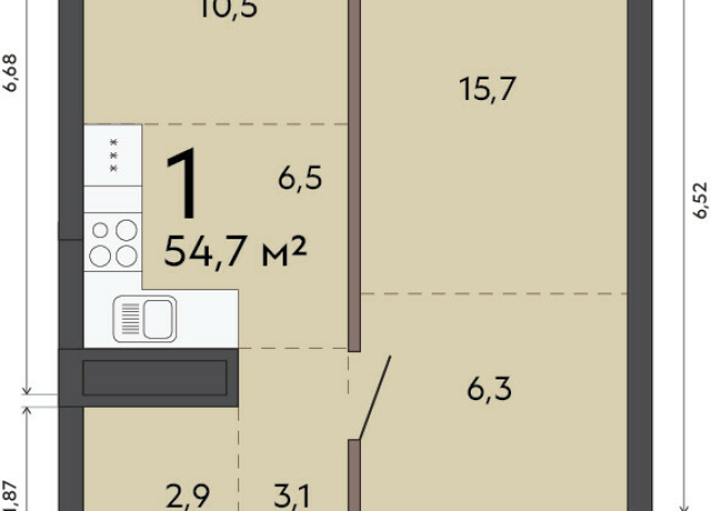 54.70 м² | 3 - 23 эт.