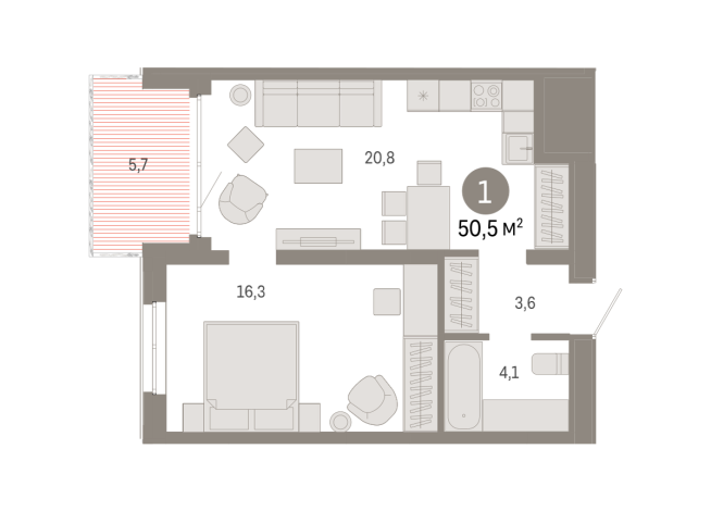 50.00 м² | 14 - 17 эт.