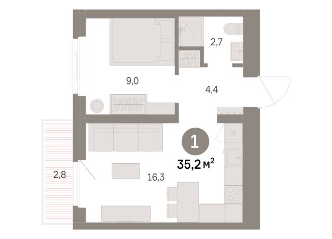35.00 м² | 5 - 9 эт.