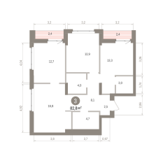 82.00 м² | 13 - 16 эт. 00