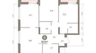 82.00 м² | 13 - 16 эт.