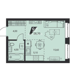 1-к квартира | 28.70 м² | 8 - 24 эт. 20