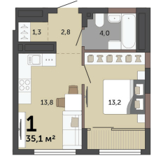 35.10 м² | 11 - 15 эт. 00