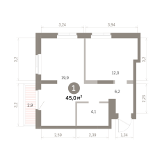 44.00 м² | 3 - 9 эт. 00