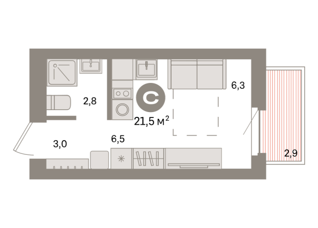 21.00 м² | 6 - 7 эт.