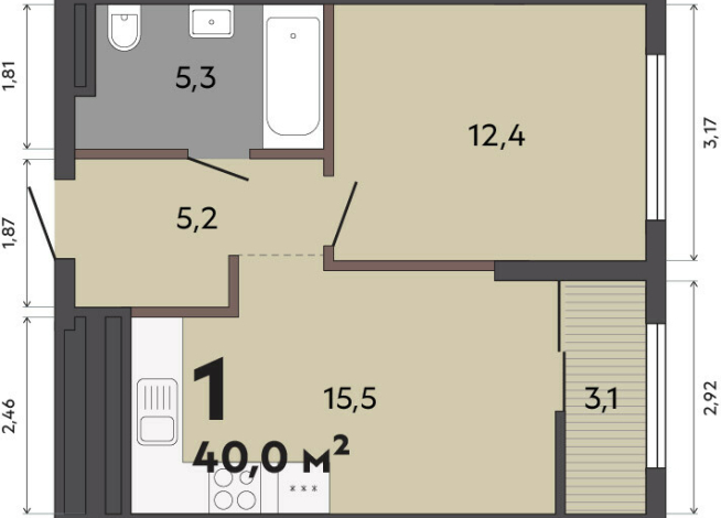 40.00 м² | 7 - 31 эт.