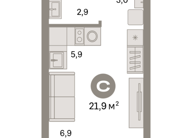 21.00 м² | 6 - 9 эт.