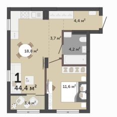 44.40 м² | 4 - 9 эт. 00