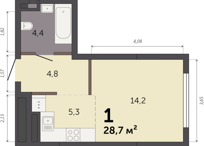 28.70 м² | 2 - 32 эт.