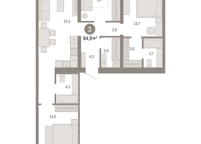 94.00 м² | 4 - 9 эт.