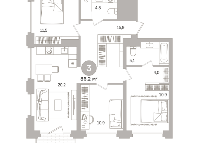 86.00 м² | 5 - 17 эт.