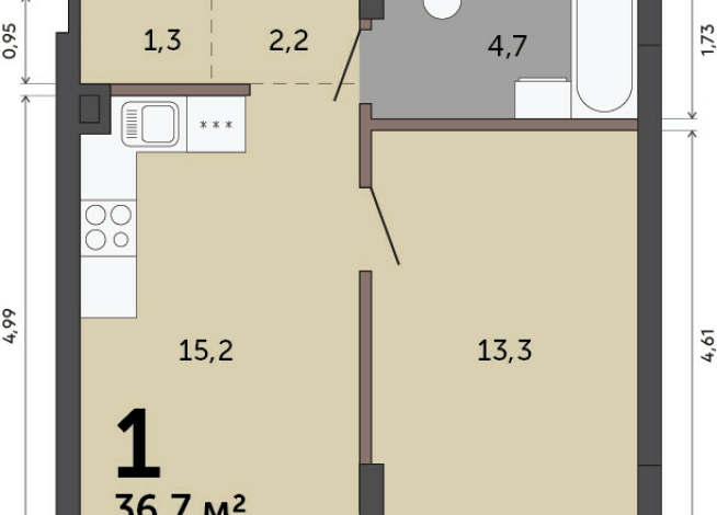 36.70 м² | 1 - 15 эт.
