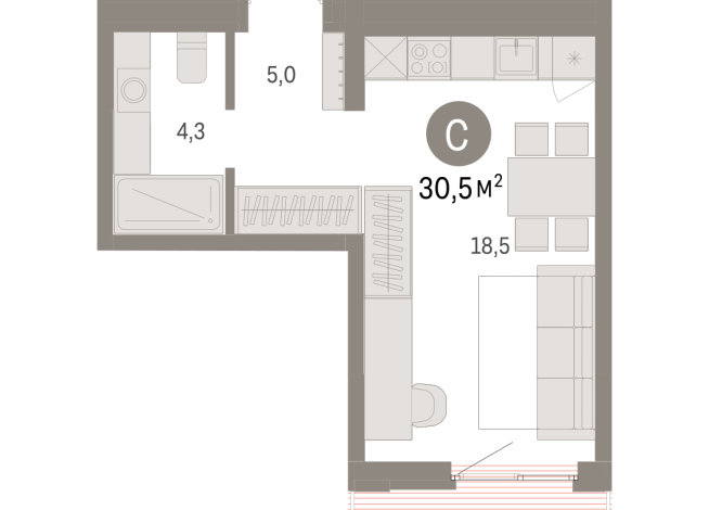 30.00 м² | 6 - 9 эт.