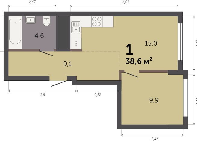 38.60 м² | 27 - 32 эт.