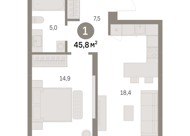 45.00 м² | 2 - 16 эт.