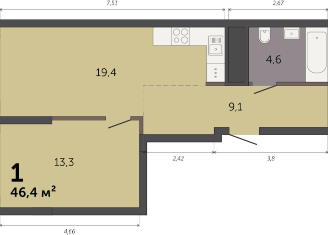46.40 м² | 29 - 32 эт.