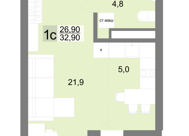 32.60 м² | 25 - 26 эт.