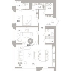 108.00 м² | 5 - 21 эт. 00