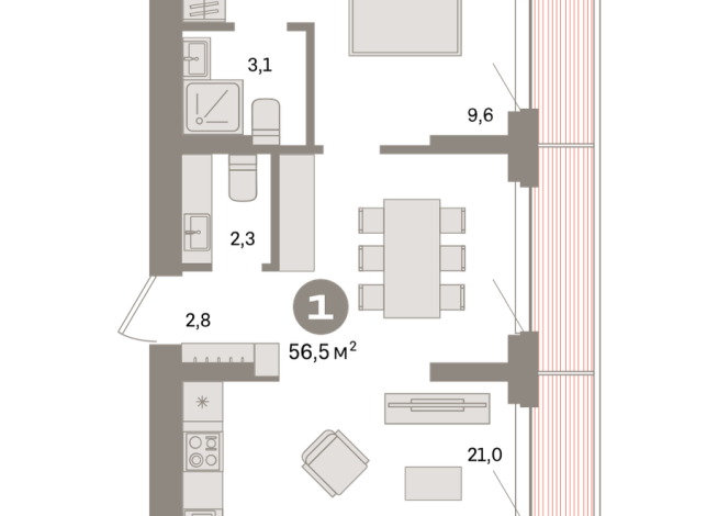 56.00 м² | 7 - 7 эт.