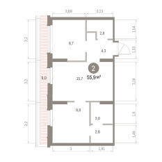 55.00 м² | 8 - 9 эт. 00