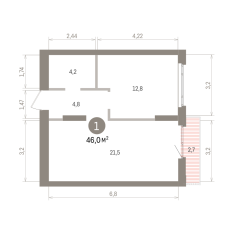 46.00 м² | 2 - 16 эт. 00