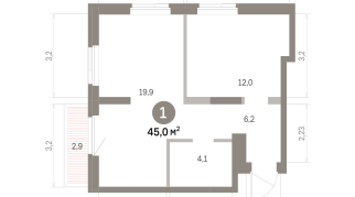 45.00 м² | 7 - 9 эт.