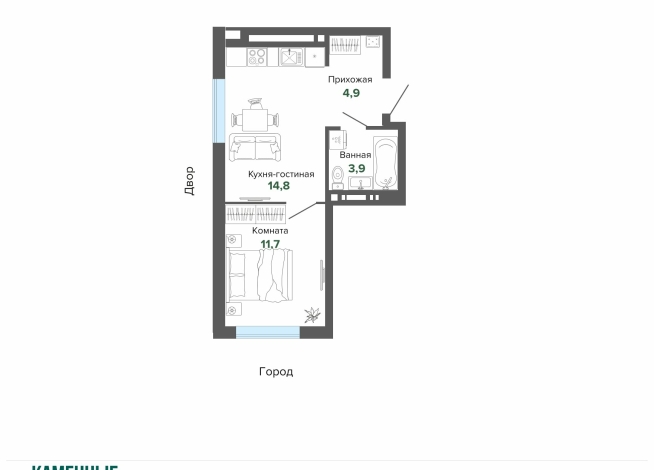 35.29 м² | 14 - 25 эт.